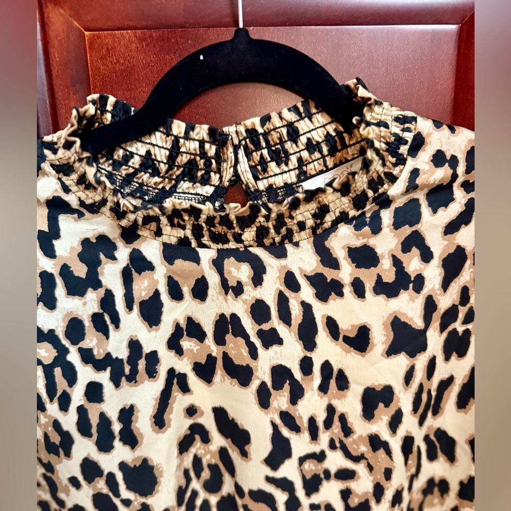 EUC: Silky Soft Oddy Leopard Print Smocked Neck Blouse - Size 2X